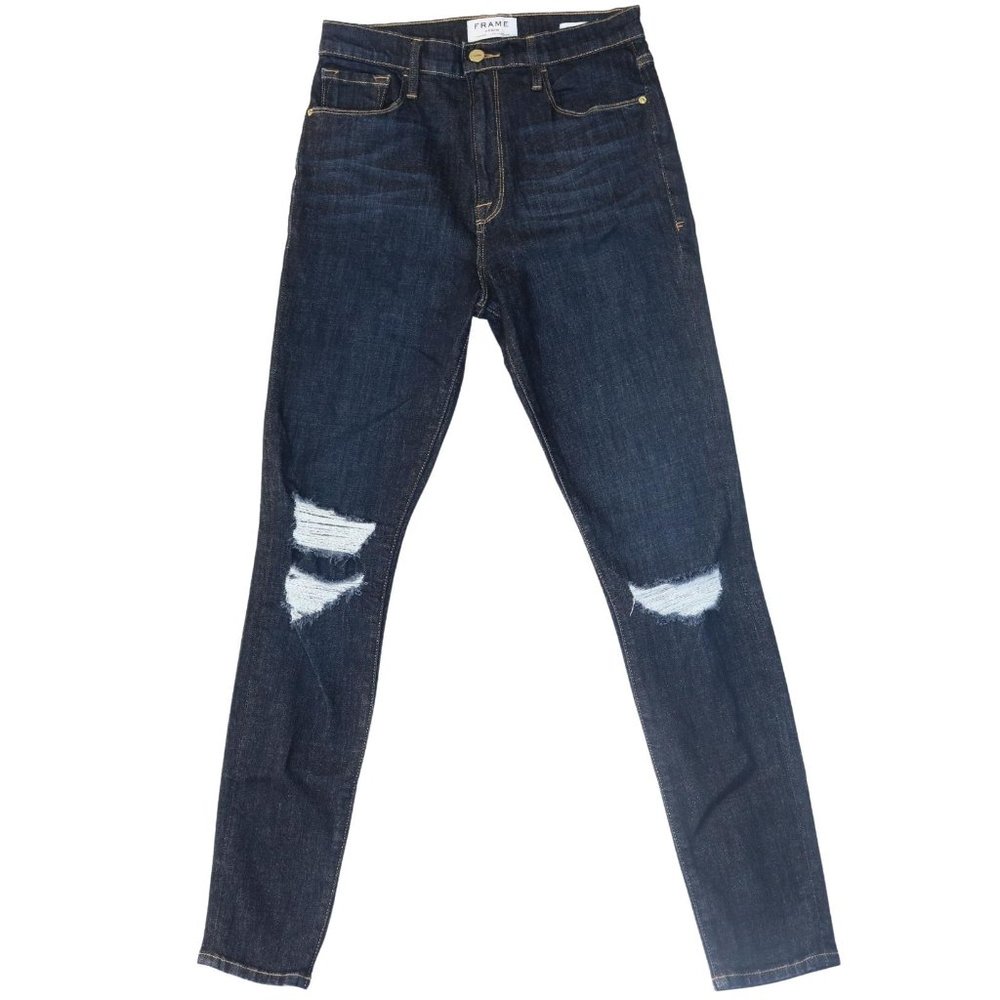 Frame Denim Ali High Rise Distressed Jeans Dark Wash Soft Stretchy